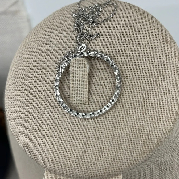 14K White Gold Necklace with Textured Circle Pendant, 18 Inches - Picture 4 of 14
